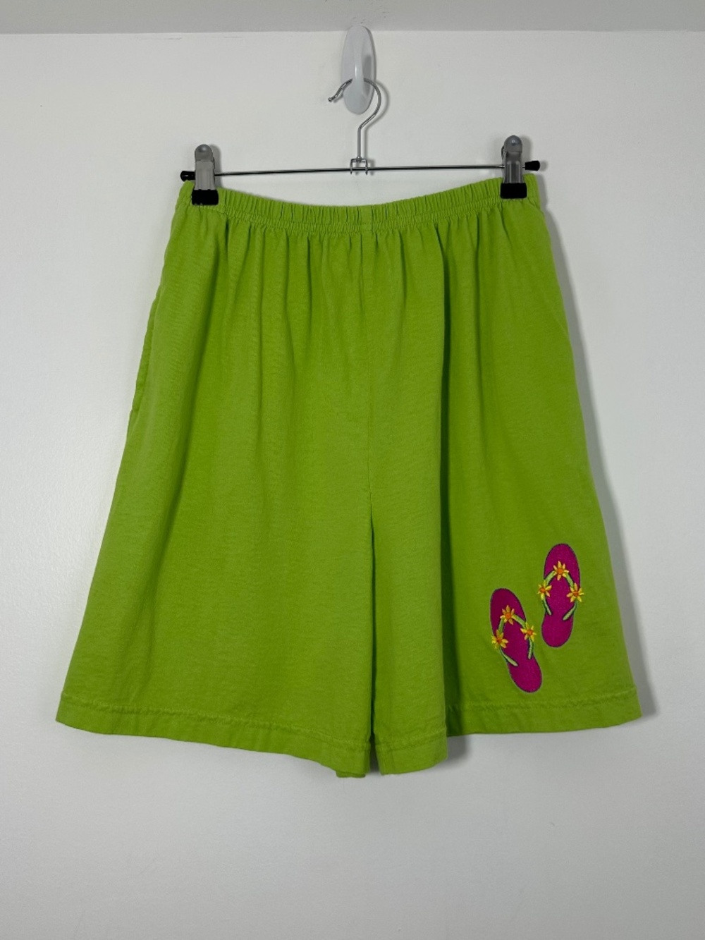 Johnny Was Shorts Women’s Small Neon Green Shorts Pink Sandal Embroidery